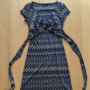 BCBG Maxazria Blue Patterned Tie Dress